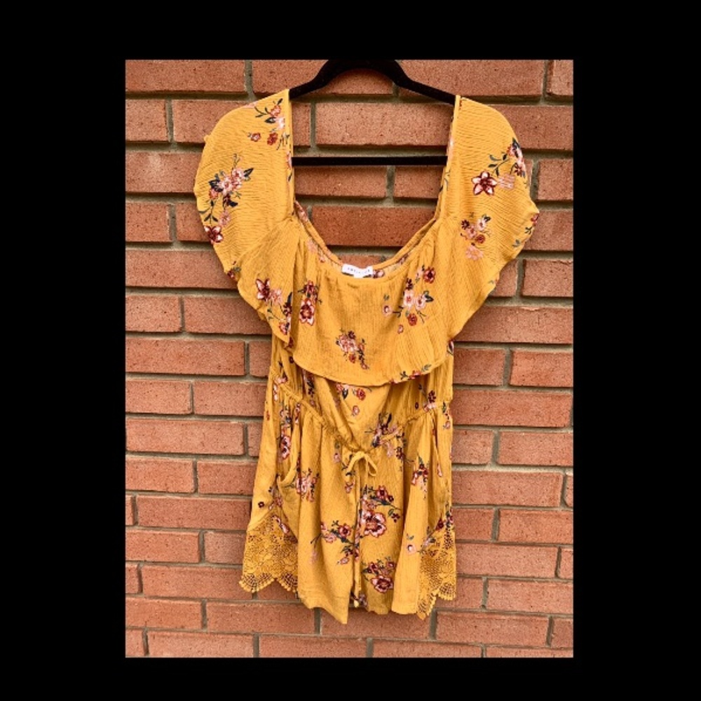 Mustard Floral Off Shoulder Romper